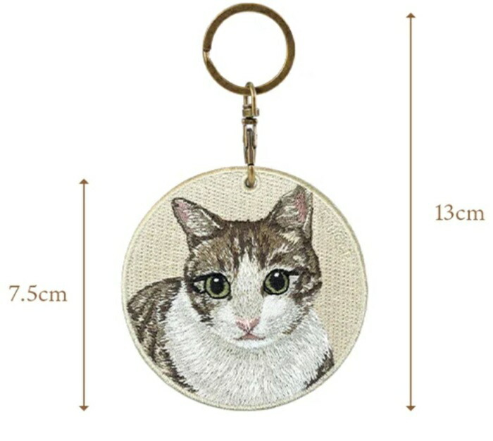 楽天市場】猫キーホルダー シルク両面刺繍 白キジ キャット ネコグッズ