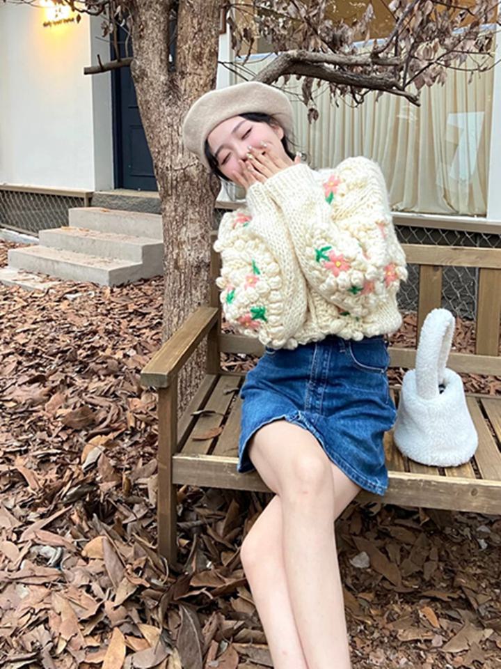 楽天市場】立体刺繍フラワーニットカーディガン セーター カーディガン