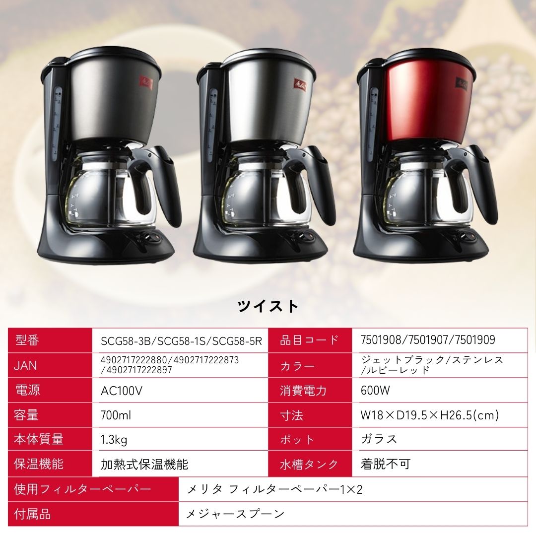 楽天市場】【公式】メリタ ツイスト SCG58 フィルターペーパー式