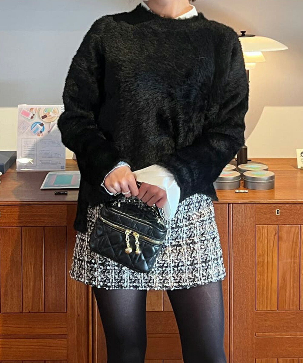 楽天市場】シャギーニットトップス クルーネック長袖 モヘアニット