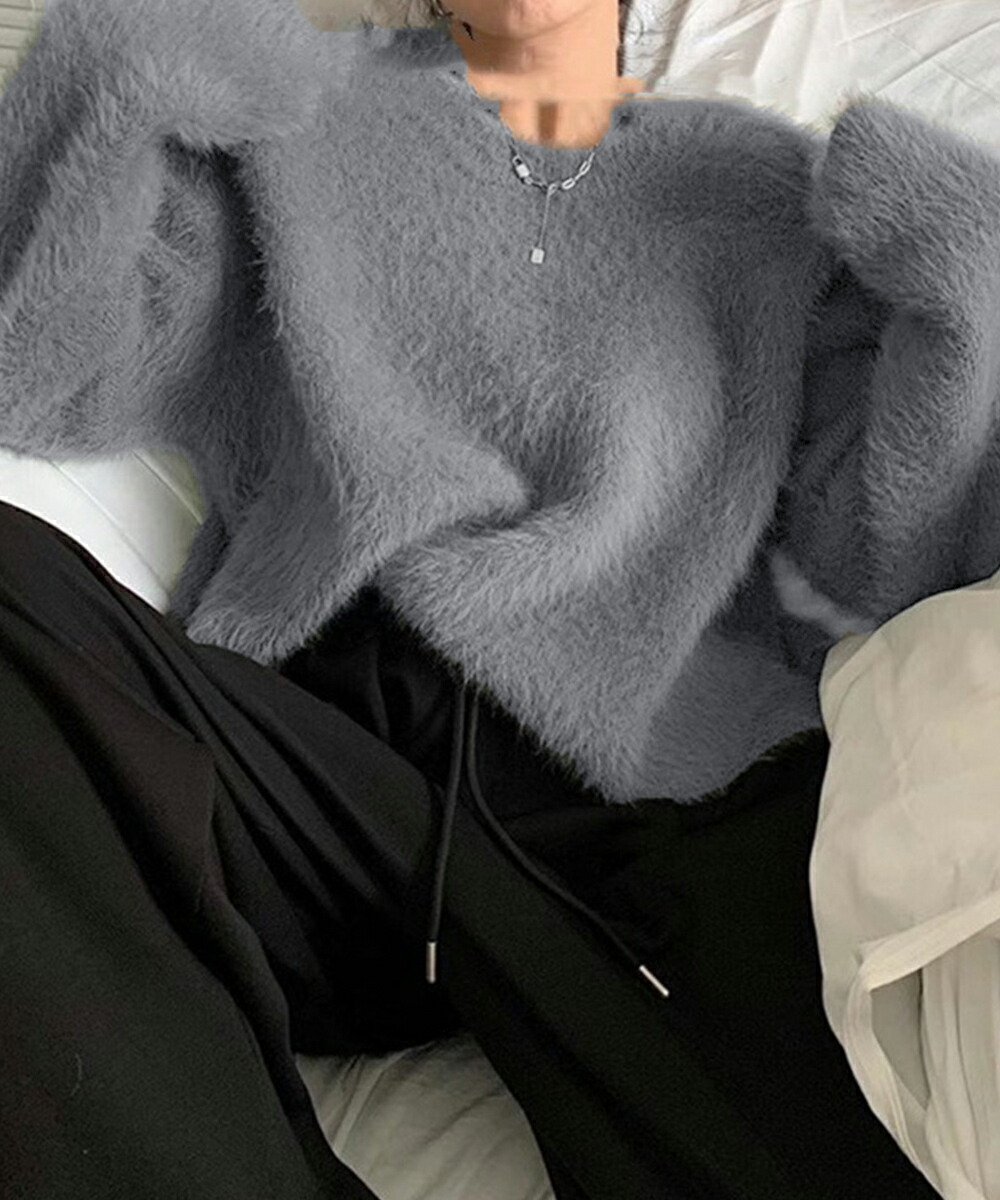 楽天市場】シャギーニットトップス クルーネック長袖 モヘアニット