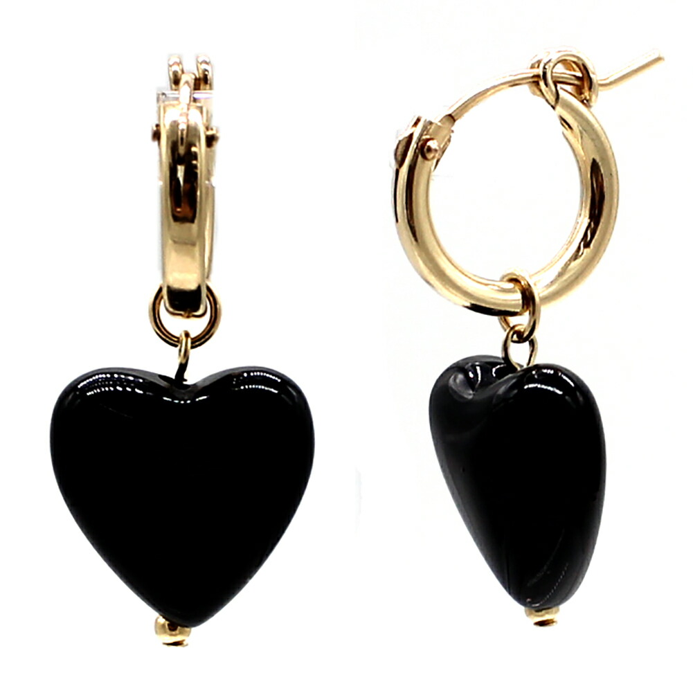 楽天市場】フープ ピアス ハート オニキス 天然石 K14 14K ゴールド