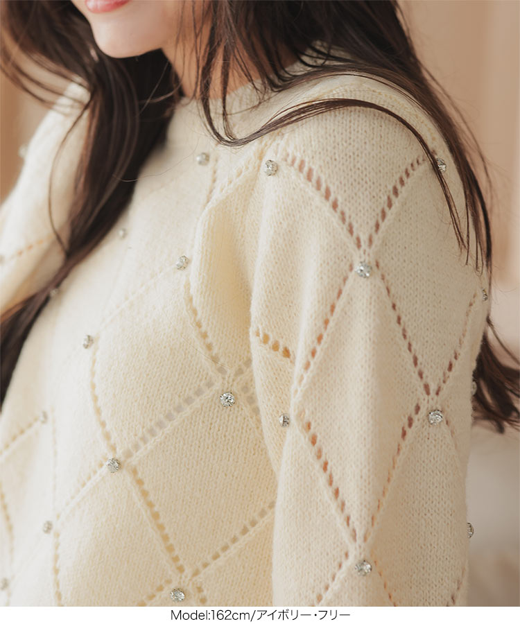 楽天市場】ダイヤ柄ビジューニットトップス レディース 20代 30代 40代