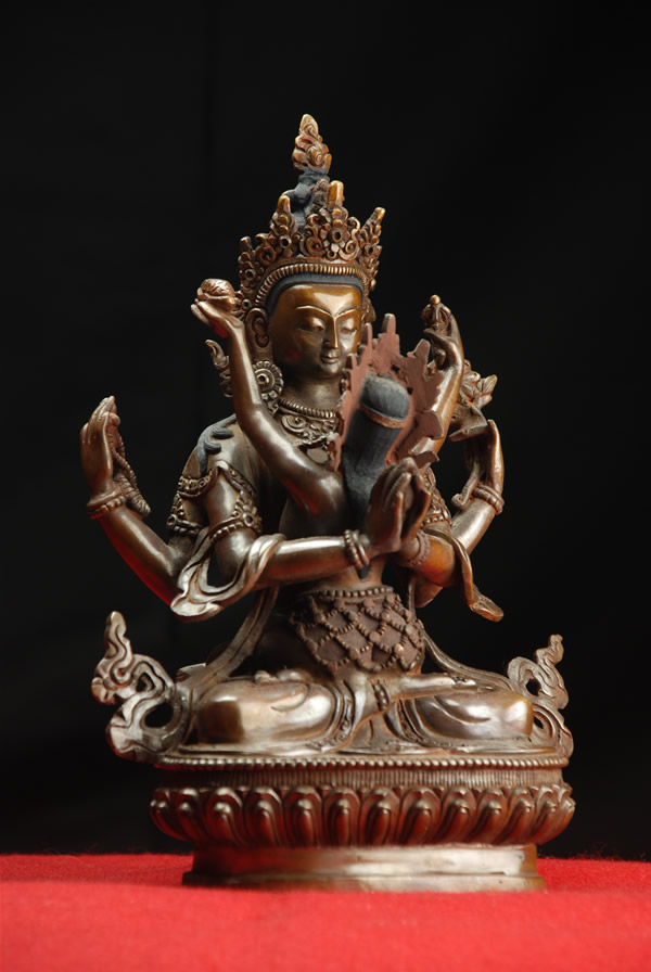 楽天市場】四臂観音菩薩 （歓喜仏） 銅造彫金仕上げ 一点もの : 仏像