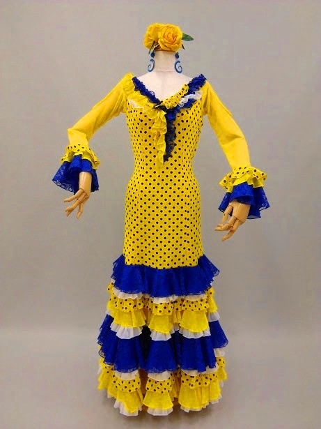 楽天市場】ヴィヴィットカラ−水玉フラメンコ衣装黄色／黒水玉/ブルー