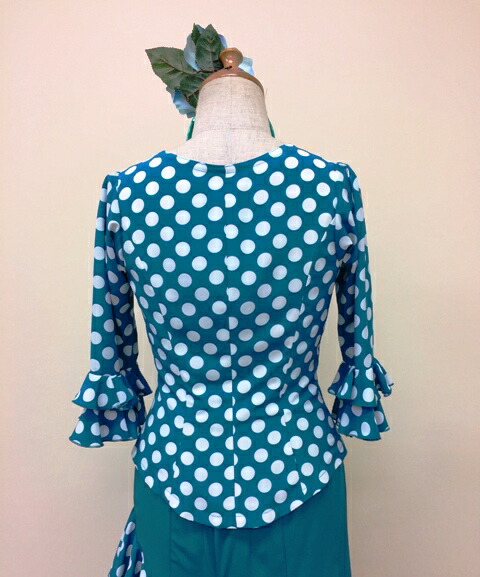 楽天市場】フラメンコ衣装 ブラウス ターコイズブルーに白水玉 1点