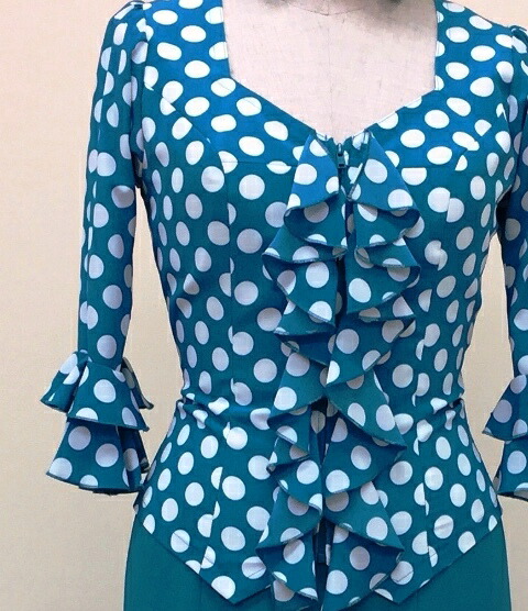 楽天市場】フラメンコ衣装 ブラウス ターコイズブルーに白水玉 1点