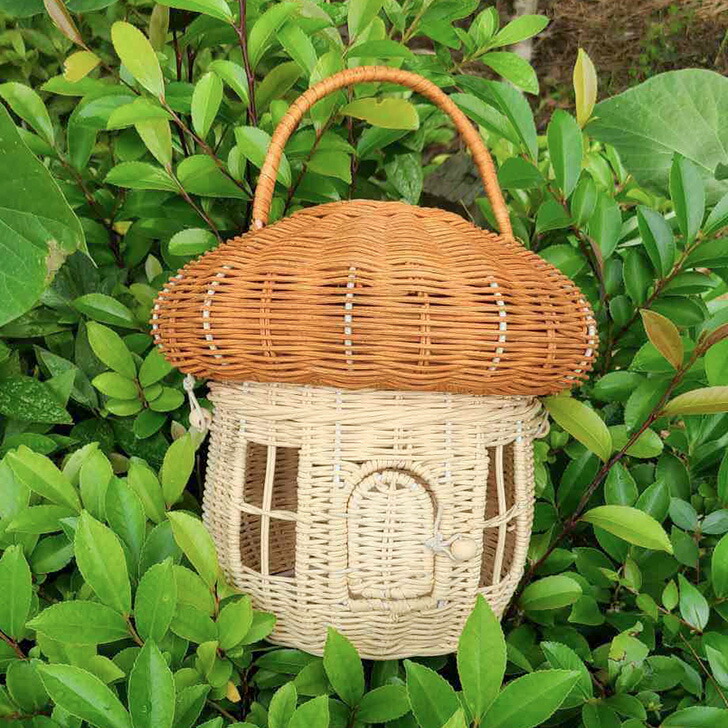 楽天市場】ふた付き バスケット きのこ型 バッグ かごバッグ キノコ