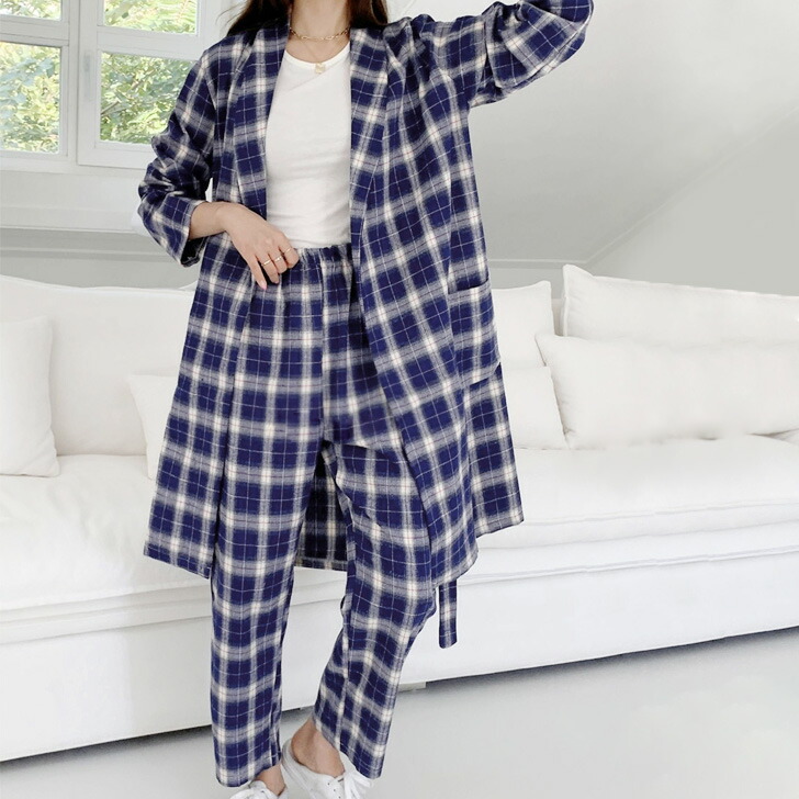 楽天市場】チェック柄ロングシャツジャケット×ワイドパンツ