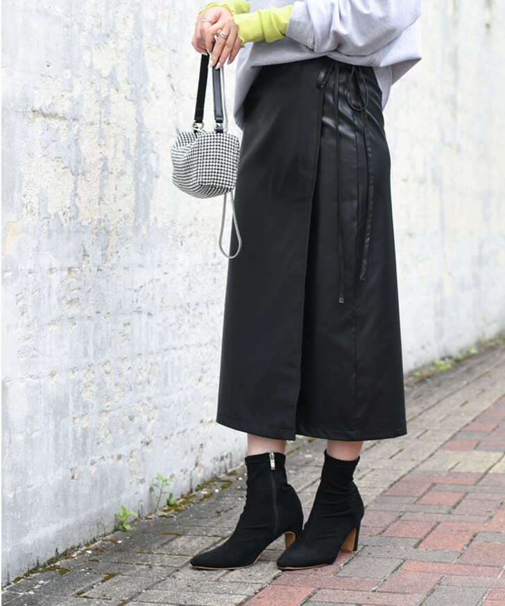 楽天市場】フェイクレザーラップタイトスカート レディース ボトムス