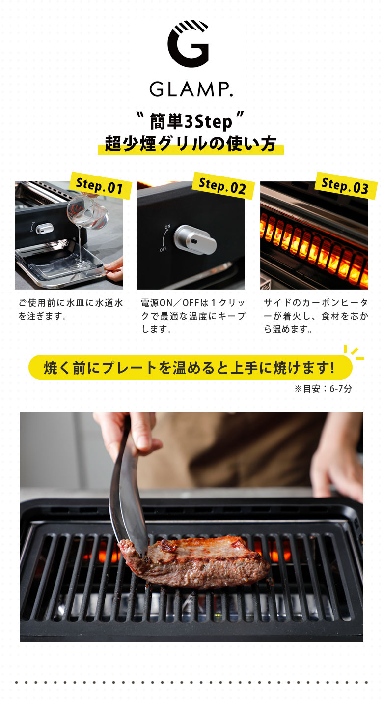 楽天市場】GLAMP. 超少煙グリル ホットプレート プレート 減煙 吸煙