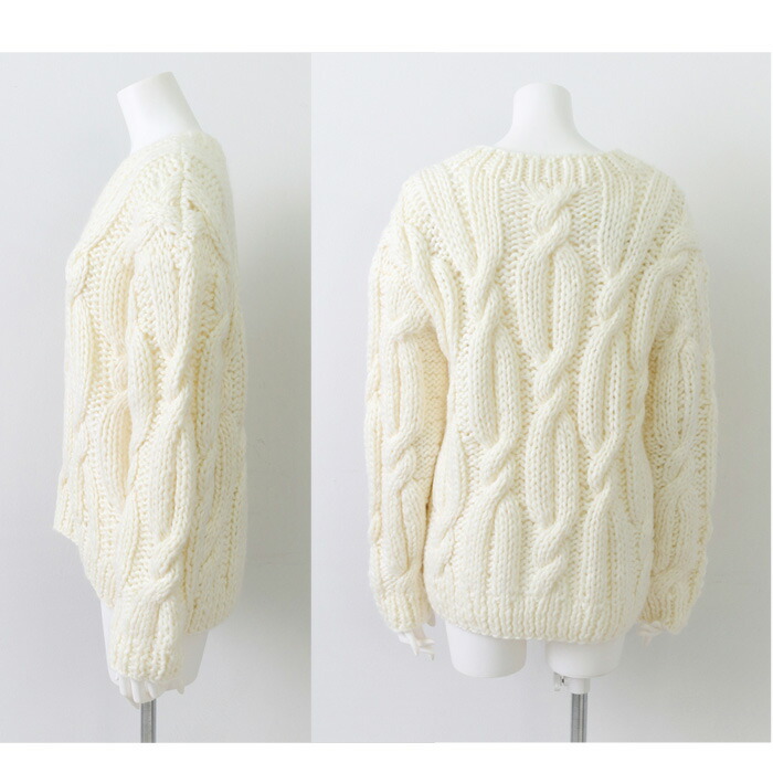 楽天市場】ハンドメイドケーブルニットトップス○ウール混 Vネック