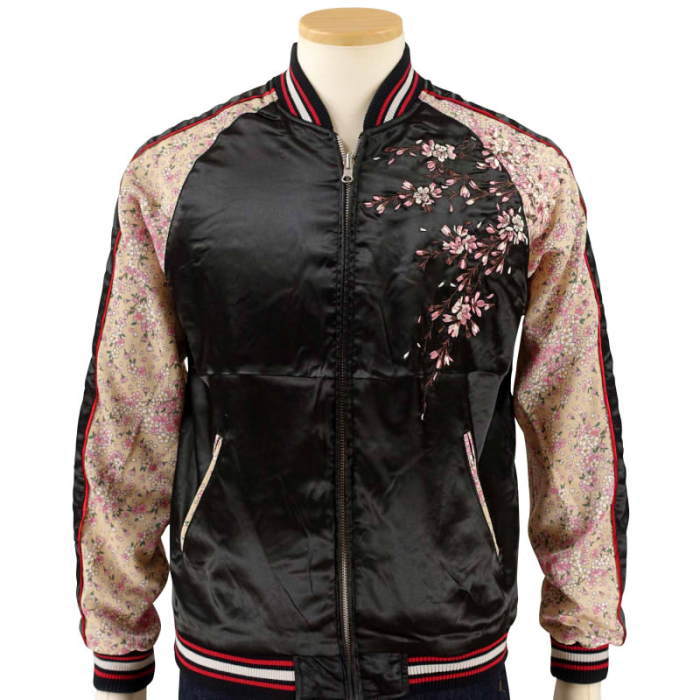 楽天市場】【Japanesque】桜刺繍ちりめん袖スカジャン 【ジャパネスク