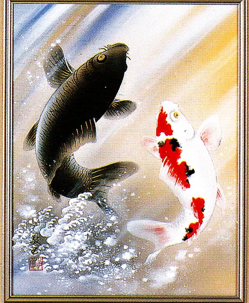 楽天市場】日本画 絵画 井上敬玉 肉筆 吉祥昇鯉 額 全国送料無料