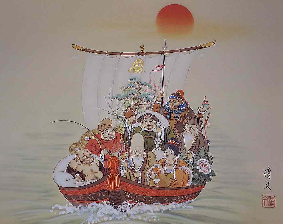 楽天市場】日本画 絵画 七福神宝舟 美術年鑑掲載作家 掛け軸 掛軸 全国