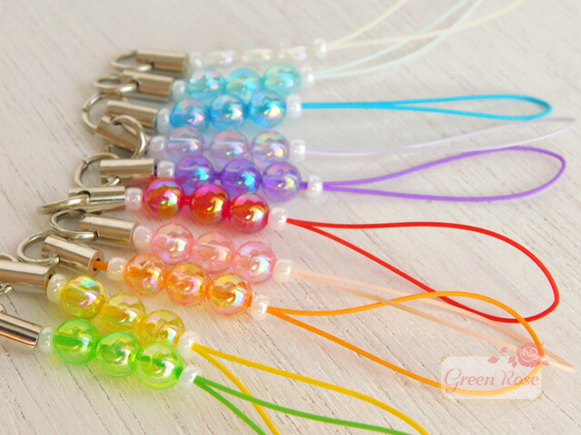 楽天市場】ストラップ オーロラビーズ付き 10本 キーホルダー ビーズ