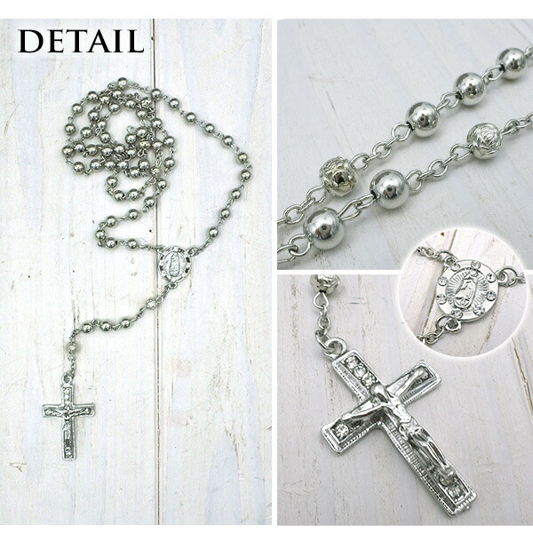 楽天市場】クロス ネックレス シルバー ロザリオ ラインストーン