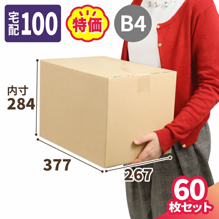 楽天市場】ダンボール 100サイズ 60枚 広告入 (377×267×284) B4サイズ