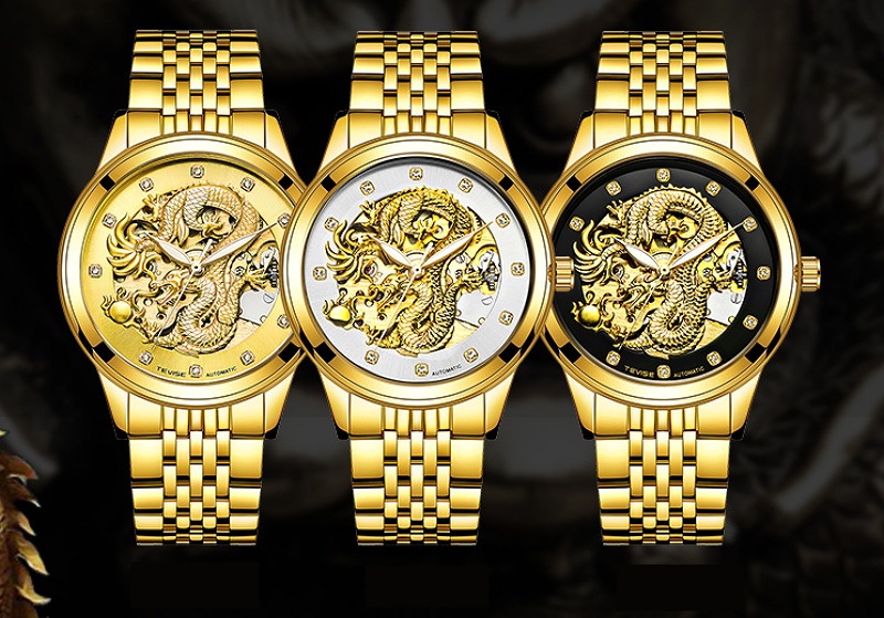楽天市場】012 金×銀 龍神モチーフ 機械式 自動巻き 腕時計 メンズ