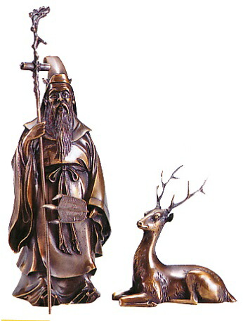 楽天市場】仏像 七福神□ 鹿寿老人 □蝋型青銅(ブロンズ）製 桐箱入