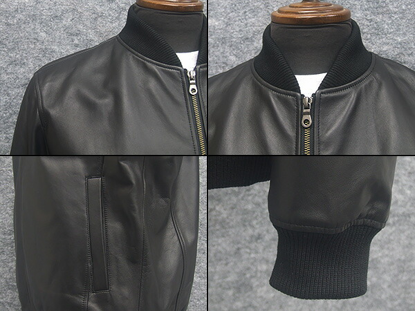 楽天市場】シープスキンレザー MA1 革ジャン フライトジャケット 黒