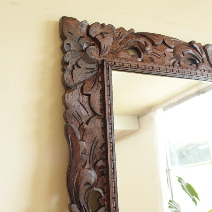 楽天市場】木彫りフレーム ミラー レリーフ W50xH100cm 鏡 壁掛け鏡