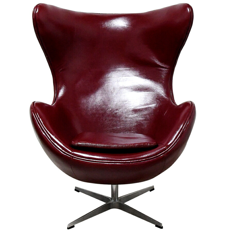 ヤコブセンエッグチェアリプロダクトレッドレザーリクライニング機能