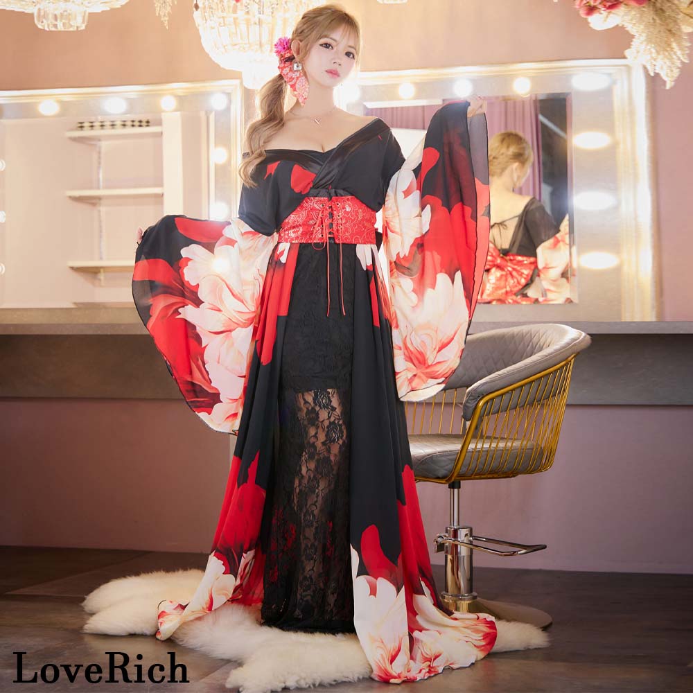 楽天市場】1340シフォン 和柄 コルセット風 レースアップ ロング 花魁