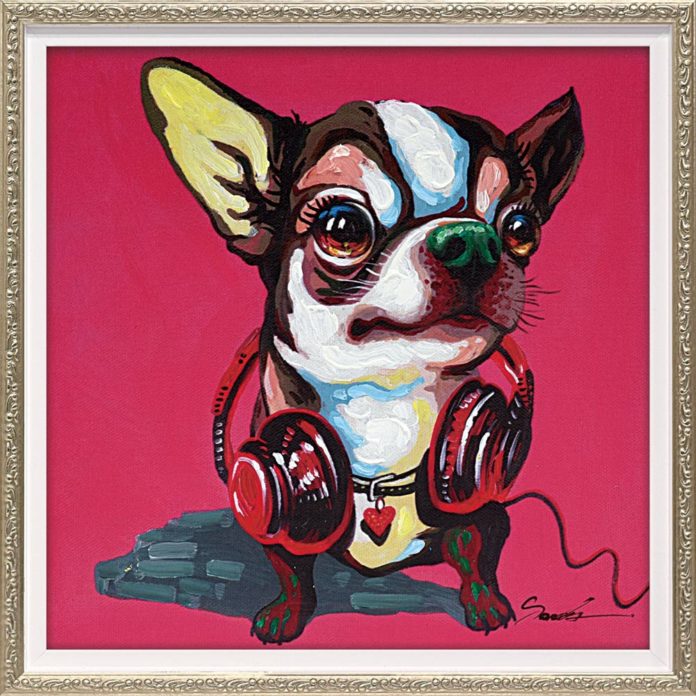 油絵 菅家令子 絵 絵画インテリア額付(黒)F3-072819 祈り子犬猫女の子