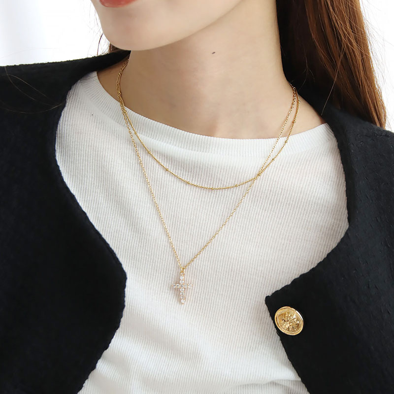 楽天市場】ネックレス 2連クロスネックレス サージカルステンレス 2連