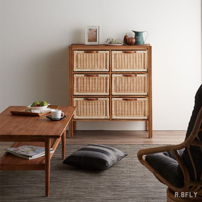 楽天市場】チェスト ラタン 棚 タンス チーク 無垢 木製 籐製 リビング