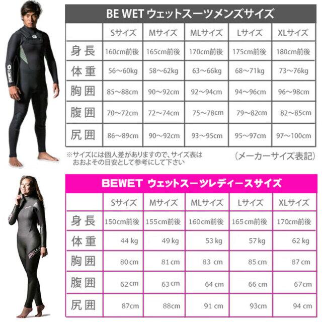楽天市場】BEWET ビーウェット 5mmフルスーツ【M-L 】セミドライ