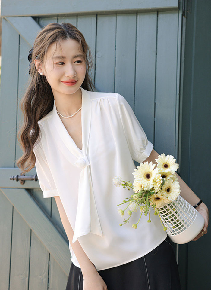 楽天市場】ブラウス トップス ボウタイ リボン 半袖 フォーマル