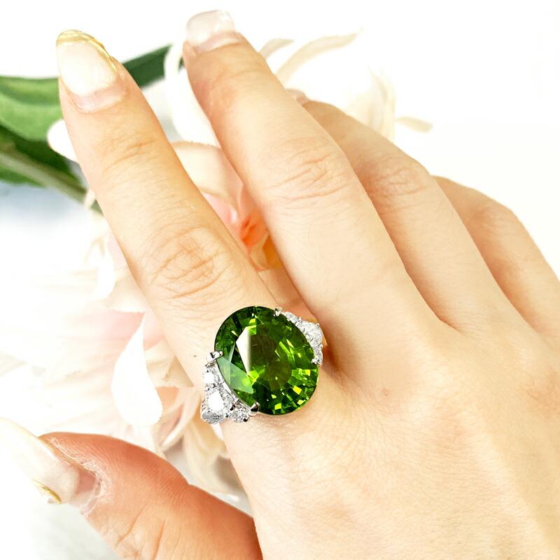 楽天市場】ペリドット 11.84ct ダイヤモンド 1ct オーバル 楕円