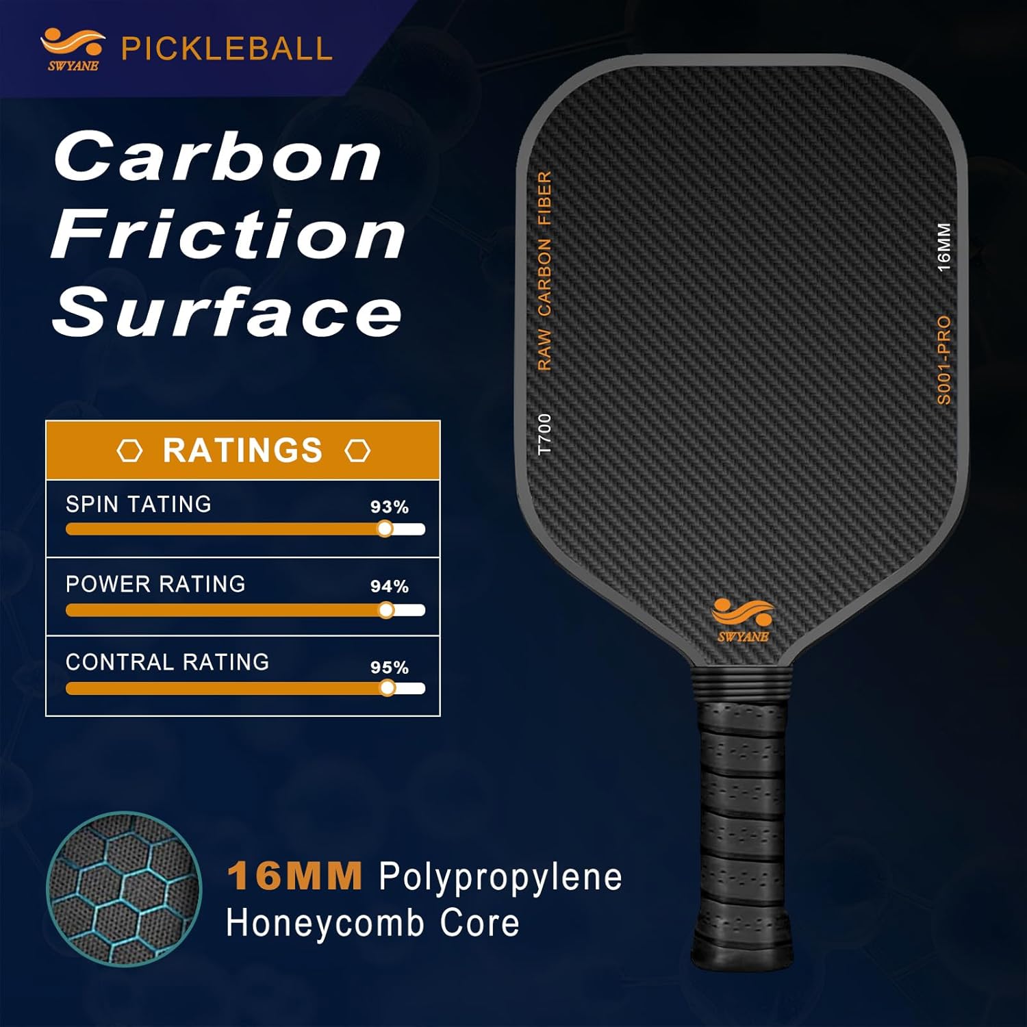 楽天市場】Swyane 2025 カーボンファイバー ピックルボール パドル 3K