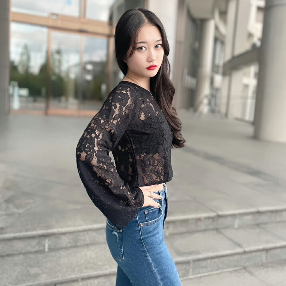 楽天市場】長袖 レース トップス シースルー レディース クロップド丈