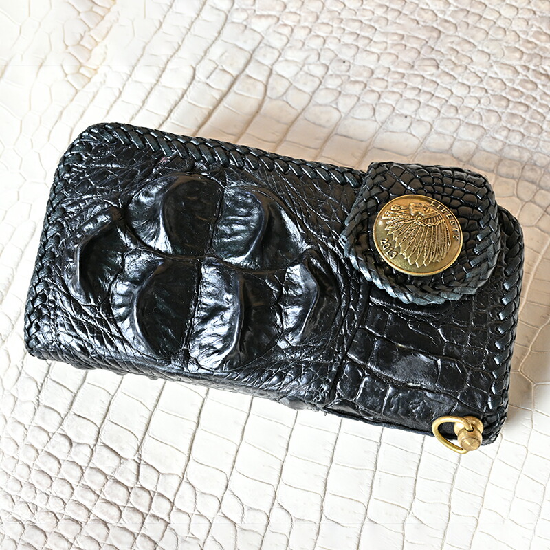 楽天市場】クロコダイル 長財布 本革 ブラック｜インディアン コンチョ