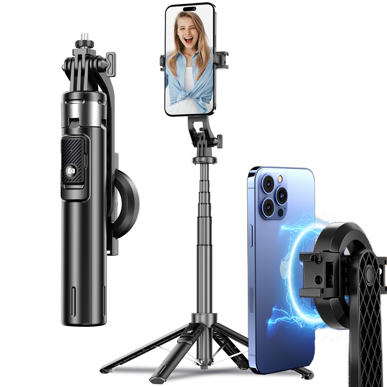 楽天市場】P135 自撮り棒 スマホホルダー 磁気マグネット式 軽量