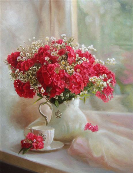 楽天市場】油絵 窓辺の花瓶の花 MA1717 : 絵画制作専門ユーラシアアート