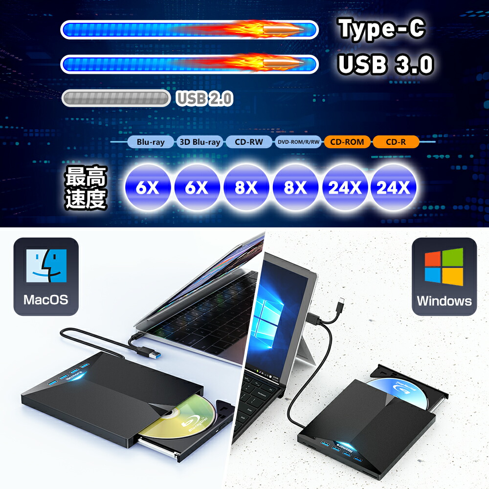 楽天市場】ブルーレイプレーヤー 外付け ブルーレイドライブ USB3