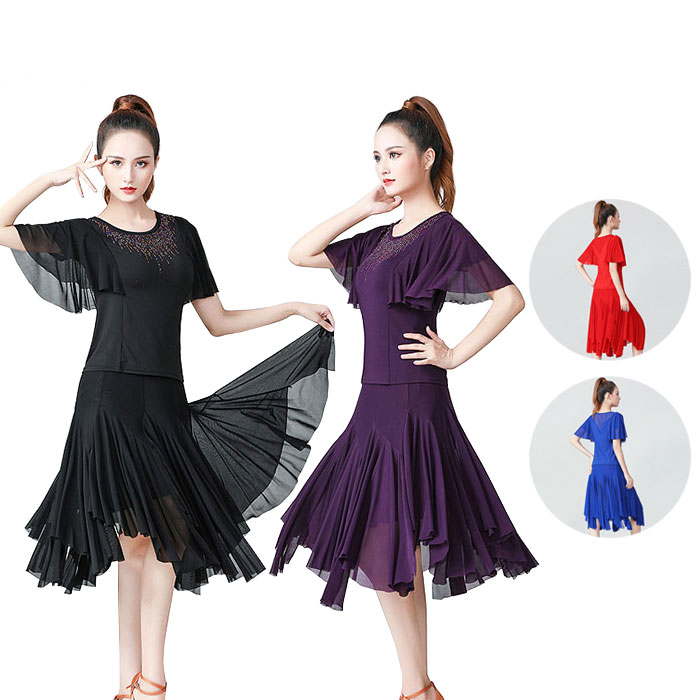 楽天市場】社交ダンス衣装 上下セット 半袖トップス 4色 ダンス