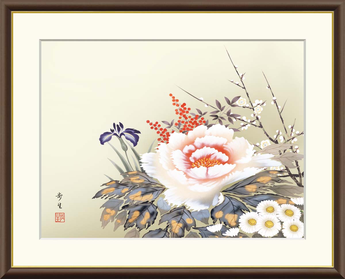 楽天市場】絵画 日本画 額入りアート「四季花」J4-B002 F8:61cm×49.5cm