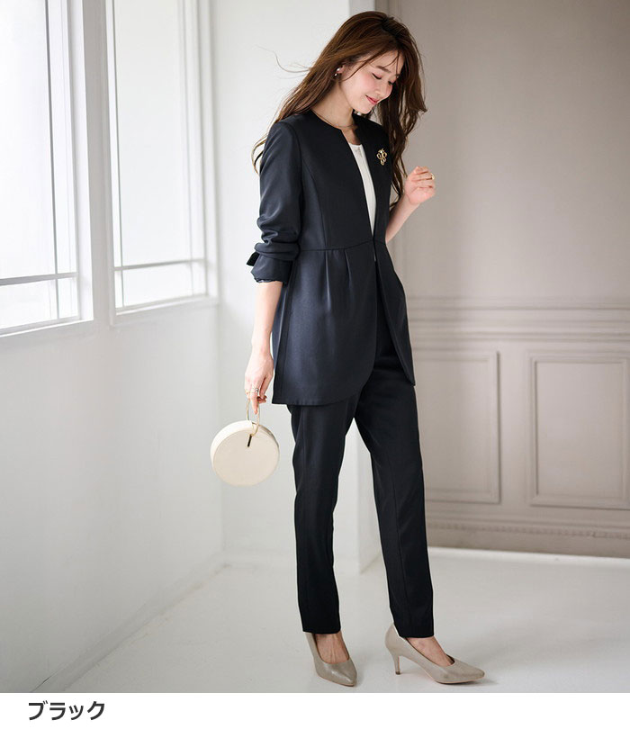 楽天市場】パンツスーツ ＜2点セット＞ラウンドヘムジャケット