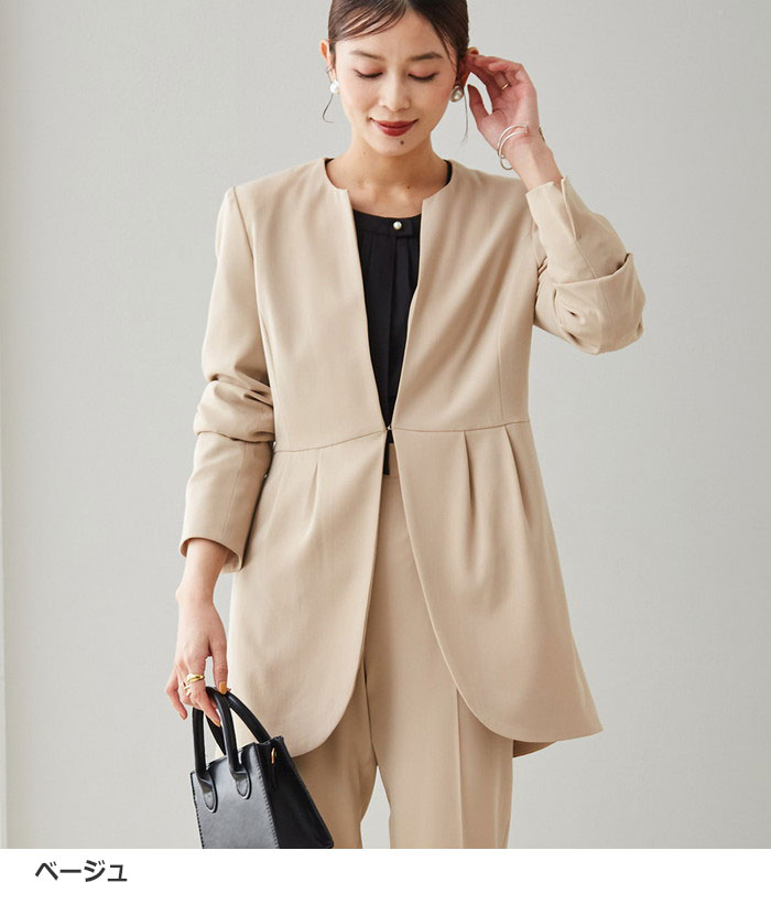 楽天市場】パンツスーツ ＜2点セット＞ラウンドヘムジャケット