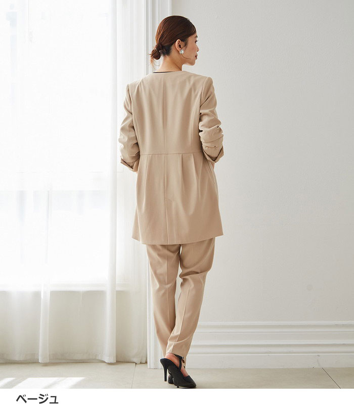 楽天市場】パンツスーツ ＜2点セット＞ラウンドヘムジャケット