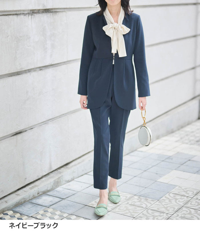 楽天市場】パンツスーツ ＜2点セット＞ラウンドヘムジャケット