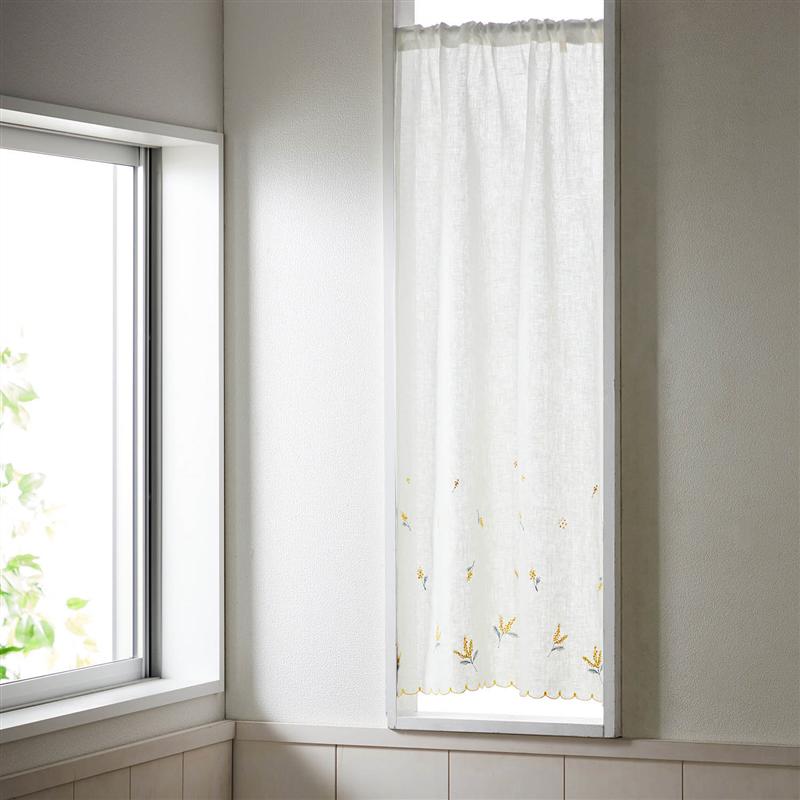 楽天市場】ベルメゾン フレンチリネン刺繍の小窓カーテン「ミモザ