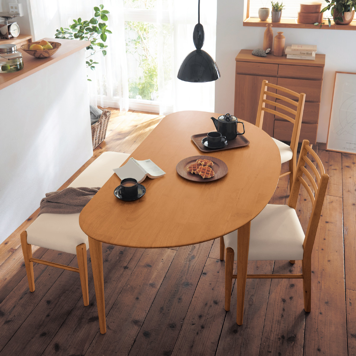 楽天市場】[4点セット] 変形 ダイニングテーブル & チェア2点 & ベンチ