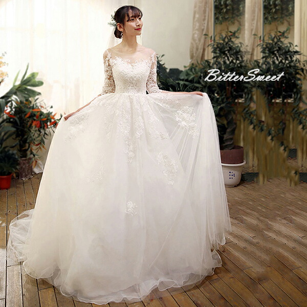 楽天市場】ウェディングドレス ウエディングドレス 七分袖 袖あり A