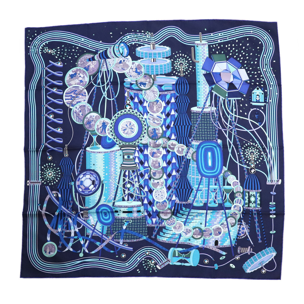 エルメススカーフカレ90【時の実験室】ピエール.マリの人気デザイン